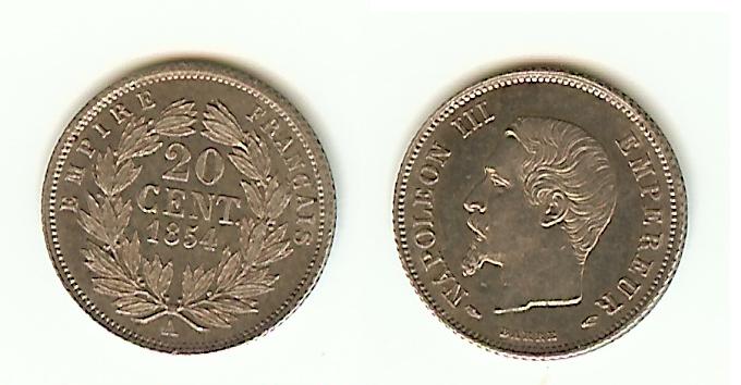 20 Centimes Napoléon III 1854A Paris SPL-